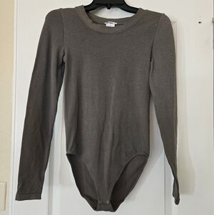 Wolford Cotton Blend Long-Sleeve Body Suit M Olive Green